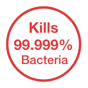 Kills 99.999% bacteria claim badge