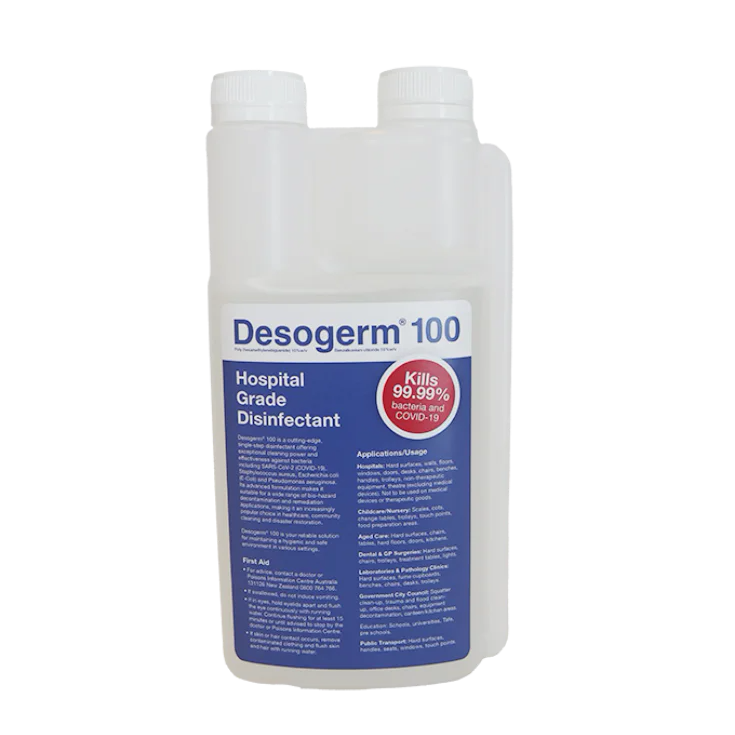 Desogerm 100 1-litre twin-neck hospital-grade disinfectant bottle