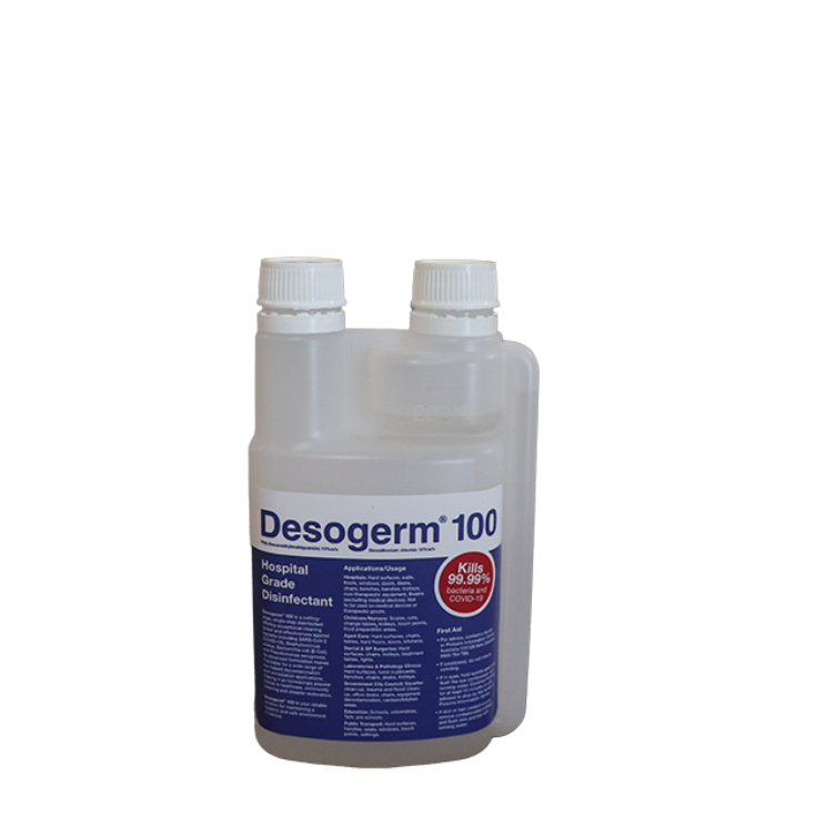 Desogerm 100 250ml twin-neck hospital-grade disinfectant bottle